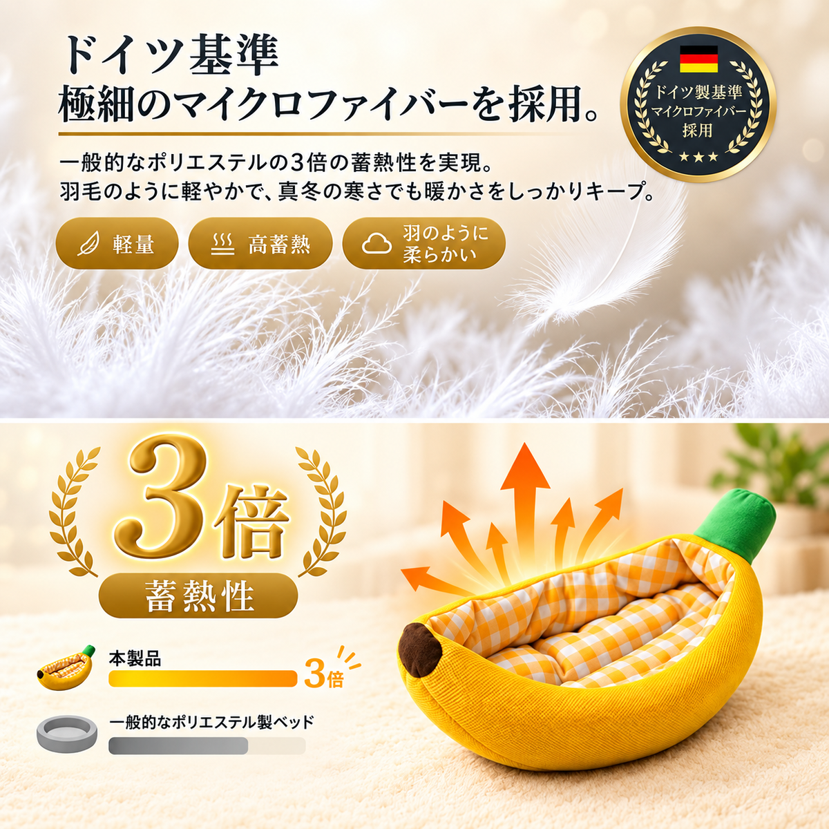 BananaNest™｜バナナ型ふわもこペットベッド｜犬猫兼用・オールシーズン快適ベッド