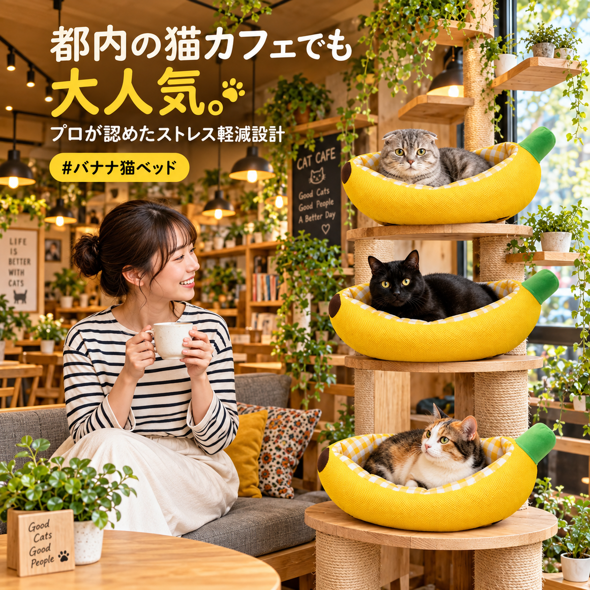 BananaNest™｜バナナ型ふわもこペットベッド｜犬猫兼用・オールシーズン快適ベッド
